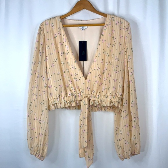 Gianni Bini Woven Bailey Floral Print Tie Front V-Neck, Chiffon Top- NWT - Picture 10 of 13